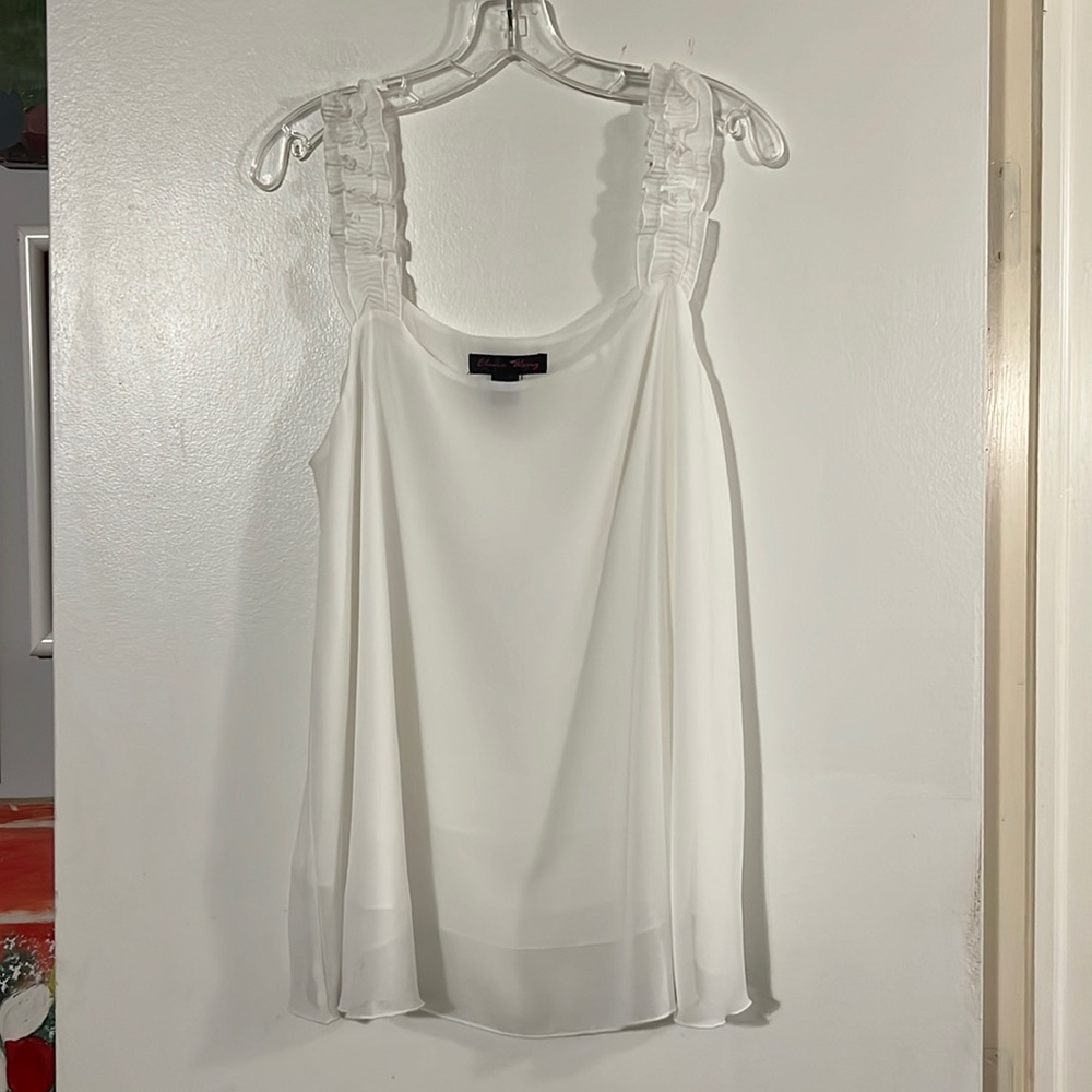 Elena Wang cream ruffle strap sleeveless trapeze top. Fully lined